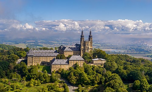 Aerial view of Banz Monastery in the district of Lichtenfels