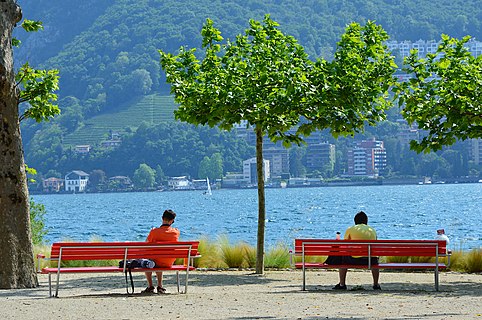 View to Lake Lugano from Parco Ciani. Lugano, Switzerland