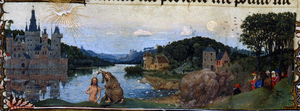 Hand G, Bas-de-page of the Baptism of Christ, Turin-Milan Hours (c. 1425)